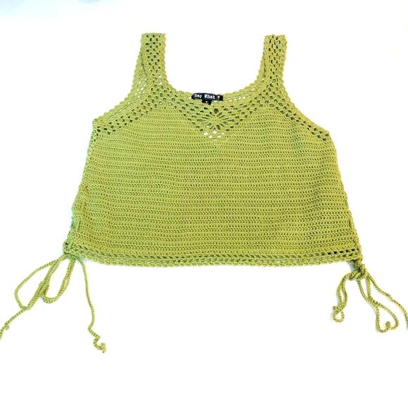 NWT Say What? Boho Goddess Green Crochet Sleeveless Top Adjustable Side Ties - Picture 6 of 16